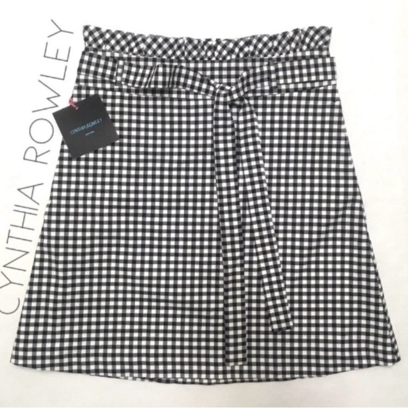 5 for $25!! NWT Cynthia Rowley B&W Checked Gingham A-Line Belted Skirt Size 14 - Picture 1 of 10